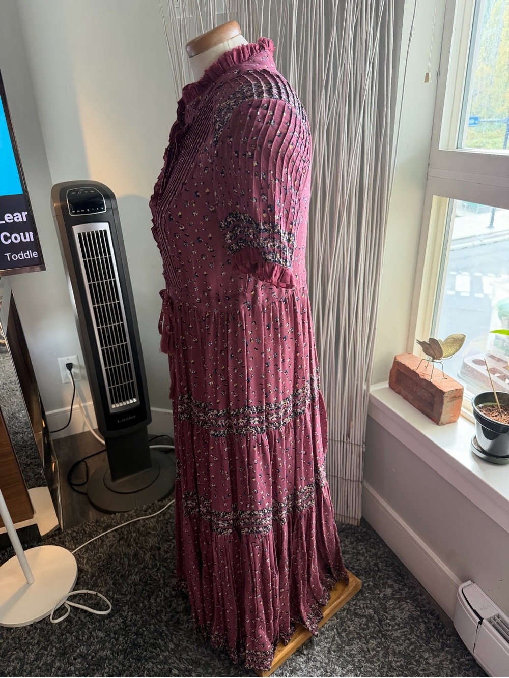 Free People Rare Feelings Burgundy Floral Tiered Maxi Dress with Tie Waist - Picture 9 of 11
